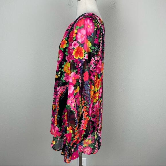 Show me Your Mumu Black Floral Jamie Long Sleeve Tunic Florescent Floral Small - Picture 5 of 9